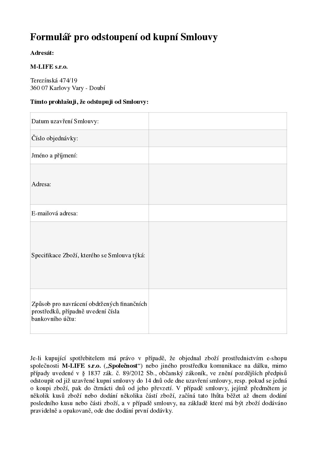 Formular odstoupeni od kupni smlouvy Termosky eu